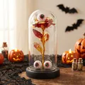 Rosa con ojo de Halloween en cúpula de vidrio con luz LED para decoración de miedo - Estilo Globo Ocular (WSYA) / Cúpula de plástico / Rojo