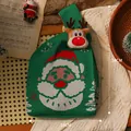 Bolsa de regalo de Navidad de punto verde con diseño de Papá Noel y reno encantador - Bolsa de Punto Papá Noel Verde