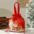 Bolsa de regalo de Navidad roja con cordón y motivos de Papá Noel y muñeco de nieve - Fiesta de Navidad / L / Rojo