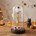 Rosa iridiscente de Halloween con ojos en cúpula de cristal, luz nocturna de terror - Estilo Globo Ocular (WSYA) / Cúpula de plástico / Base Dorada Circonita de Colores