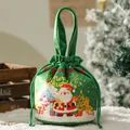 Festliche grüne Weihnachts-Geschenktüte aus Samt mit Kordelzug und Weihnachtsmann-Motiv - Weihnachtsparty / L / Grün