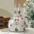 Bolsa de regalo de Navidad con cordón e impresión de perro y árbol para caramelos - Perro de Dibujos Animados Blanco / L / Blanco