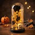 Rosa negra de Halloween en cúpula de cristal con calavera y luces LED de ambiente - Rosa Negra & Calavera