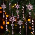 Pink acrylic Christmas tree ornaments set featuring snowflakes and icicles decoration - 10-Piece Set / Pink