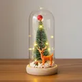 Mini árbol de Navidad luminoso en cúpula de vidrio con reno sobre base de madera - Reno (Base de Madera) / Cúpula de plástico / Luz Cálida