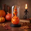Decorative Halloween pumpkin lantern with wizard hat inside clear glass dome display - Pumpkin Head / Plastic Dome