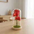 Clavel de flor de jabón rojo en cúpula de cristal con luces LED para decoración. - Estilo Base Madera Hierba Rojo / Cúpula de plástico / Rojo