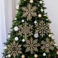 Set of 6 large 30cm champagne gold glitter snowflake Christmas tree ornaments for decor - Set of 6 Styles / 30cm