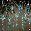 Scintillanti decorazioni natalizie in acrilico blu a forma di fiocchi e ghiaccioli - Set da 18 pezzi / Blu