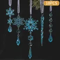 Set of 18 blue transparent crystal Christmas ornaments with snowflakes and icicles - Set of 18 / Blue