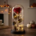 Lámpara de cúpula de vidrio LED de Halloween con rosa roja, calavera y araña negra - Rosa Roja + Esqueleto + Rey Fantasma