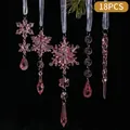Set of 18 pink transparent acrylic Christmas snowflake and icicle hanging ornaments - Set of 18 / Pink