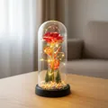 Glowing red rose in glass dome with fairy lights and mini trees, elegant Xmas gift decor - Plastic Dome + Color Box / Red with Warm Light and Black Base