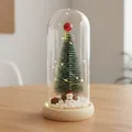Mini árbol de Navidad luminoso en cúpula de cristal con muñeco de nieve y base de madera - Muñeco de Nieve (Base de Madera) / Cúpula de plástico / Luz Cálida