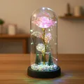 Rosa artificial luminosa en cúpula de cristal con luces LED y decoro de árbol Navidad - Cúpula de Plástico + Caja de Color / Rosa con Luz Multicolor y Base Negra