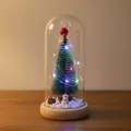Mini árbol de Navidad luminoso en cúpula de vidrio con base madera para mesa festiva - Muñeco de Nieve (Base de Madera) / Cúpula de plástico / Luz Colorida
