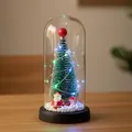Mini árbol de Navidad luminoso en cúpula de vidrio con Papá Noel y luces LED cálidas - Papá Noel A (Base Negra) / Cúpula de plástico / Luz Colorida