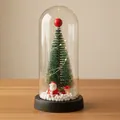 Árbol de Navidad miniatura en cúpula de vidrio con figura de Papá Noel y luces LED brillantes - Papá Noel A (Base Negra) / Cúpula de plástico / Luz Cálida