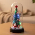 Mini árbol de Navidad luminoso en cúpula de cristal con decoración de Papá Noel - Papá Noel B (Base Negra) / Cúpula de plástico / Luz Colorida