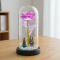 Rosa galaxia encantada en cúpula de cristal con luces LED y pequeños pinos de Navidad - Cúpula de Plástico + Caja de Color / Rojo rosa con luz multicolor y base negra