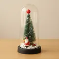 Mini árbol de Navidad iluminado en cúpula de vidrio con Papá Noel y nieve falsa - Papá Noel B (Base Negra) / Cúpula de plástico / Luz Cálida