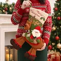 Grote kerstsok van 50 cm met 3D-pluche kerstman en rendierfiguren - Kerstman op Rendier (Groot)