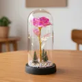 Rosa galaxia rosa romántica en cúpula de vidrio con luces LED para regalo de Navidad decorativo - Cúpula de Plástico + Caja de Color / Rojo rosa con luz cálida y base negra