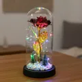 Rosa roja encantada en cúpula de vidrio con luces LED de colores, regalo de mesa festivo - Cúpula de Plástico + Caja de Color / Lámina de Oro Rojo + Luz Multicolor + Base Negra