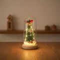 Mini árbol de Navidad luminoso en cúpula de vidrio con base madera - Muñeco de Nieve/Copo de Nieve/Lazo (Base de Madera Natural) / Cúpula de plástico / Blanco cálido