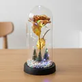 Rosa dorada artificial en cúpula de vidrio con luces LED y árboles de Navidad decor - Cúpula de Plástico + Caja de Color / Dorado + Luz Multicolor + Base Negra