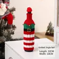 Copribottiglia di vino natalizio in maglia a righe rosse e bianche con campanellini - Stile Campanella Elfo / 1 Pezzo / Strisce rosse e bianche