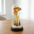 Elegante rosa dorada en cúpula de cristal con luces LED cálidas para regalo de Navidad - Cúpula de Plástico + Caja de Color / Dorado + Luz Cálida + Base Negra