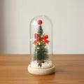 Mini árbol de Navidad luminoso en cúpula de cristal con luz LED cálida y base de madera pura - Lazo (Base de Madera Natural) / Cúpula de plástico / Blanco cálido