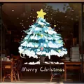 Large artistic blue Christmas tree static cling window sticker, size 47cm x 67cm - Snowflake Christmas Tree / L