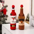 Housses de bouteille de vin tricotées de Noël avec motifs Père Noël et renne festifs - Père Noël et Renne