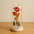 Rosa roja eterna en cúpula de cristal con luces LED y base de madera para regalo Navidad - Cúpula de Plástico + Caja de Color / Rojo + Luz Cálida + Base de Madera