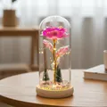 Rosa luminosa de colores en cúpula de vidrio con luces LED y base de madera, regalo - Cúpula de Plástico + Caja de Color / Rosa + Luz Cálida + Base de Madera