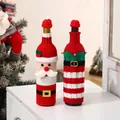 Housses de bouteille de vin tricotées festives avec motifs Père Noël et ceinture - Père Noël et Elfe aux Cloches