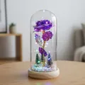 Elegante rosa púrpura luminosa decorativa en cúpula de vidrio con LED y base de madera - Cúpula de Plástico + Caja de Color / Púrpura + Luz Multicolor + Base de Madera