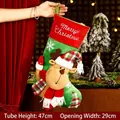 Grote feestelijke kerstkous met cartoon rendier ontwerp voor kerst cadeauzak decoratie - Groene Geruite Hoed Rendier (Groot)