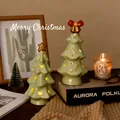 Ceramic Christmas tree night lights with warm LED glow for festive tabletop decor - Star and Bow Topper Tree Set / Light-up