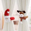 Festive Santa and reindeer plush curtain tiebacks for holiday home window decoration - Santa Claus And Reindeer Set