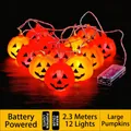 Luci a stringa di zucca Halloween 2,3m 12 LED alimentate a batteria luce calda decoro - Luci a Stringa a Zucca (Batteria) / 2,3 Metri 12 LED