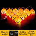 Catena luminosa 16 LED zucca Halloween, 3.35m luce calda a spina decoro festivo - Luci a Stringa a Zucca Triangolare (Spina) / 3,35 Metri 16 LED