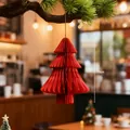 Adorno de árbol de Navidad de papel nido de abeja rojo decoración festiva 10cm alto - Dijes / 10cm / Rojo