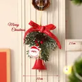 Festive red Christmas bow bell hanging decoration with pine cones, berries, and Santa tag - Santa Red Bell Pine Ornament