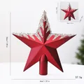 Festive electroplated red Christmas tree topper star with glitter and sequins detail - Pentagram Style / Red