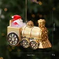 Addobbo natalizio locomotiva dorata di Babbo Natale con paillettes, 10cm altezza - singolo sacchetto OPP / 火车-老人头