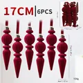 Set of 6 burgundy flocked icicle Christmas ornaments for festive tree decoration - 6 Pieces/Pack / Flocked Burgundy