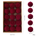 Juego de 15 bolas de Navidad flocadas burdeos con diversos motivos en relieve en caja - Juego de Bolas Flocadas (Modelo A) / 15 Piezas/Paquete (8cm) / Burdeos